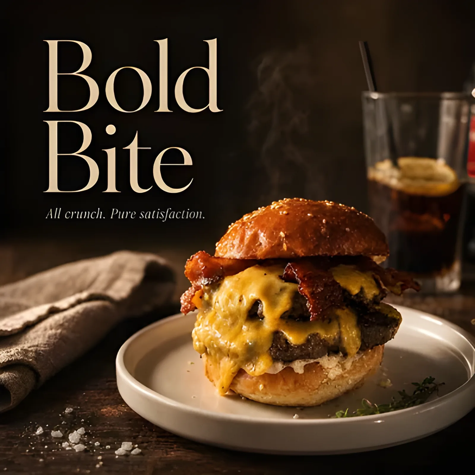 Finished restaurant ad with headline rendered into the photo