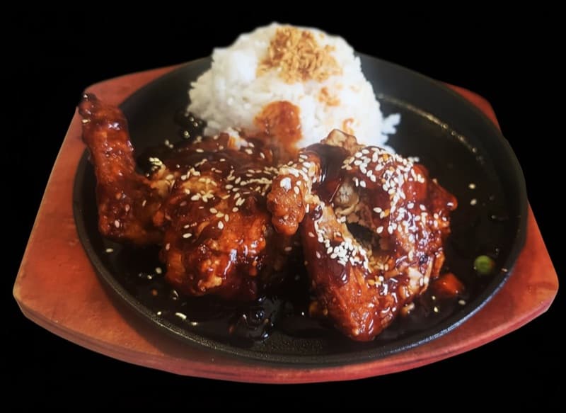 Before: Glazed chicken wings with rice
