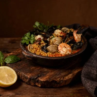 Dark & Rustic Still-Life food photography style by MenuPhotoAI - Moody styling with natural props and dramatic low-key lighting