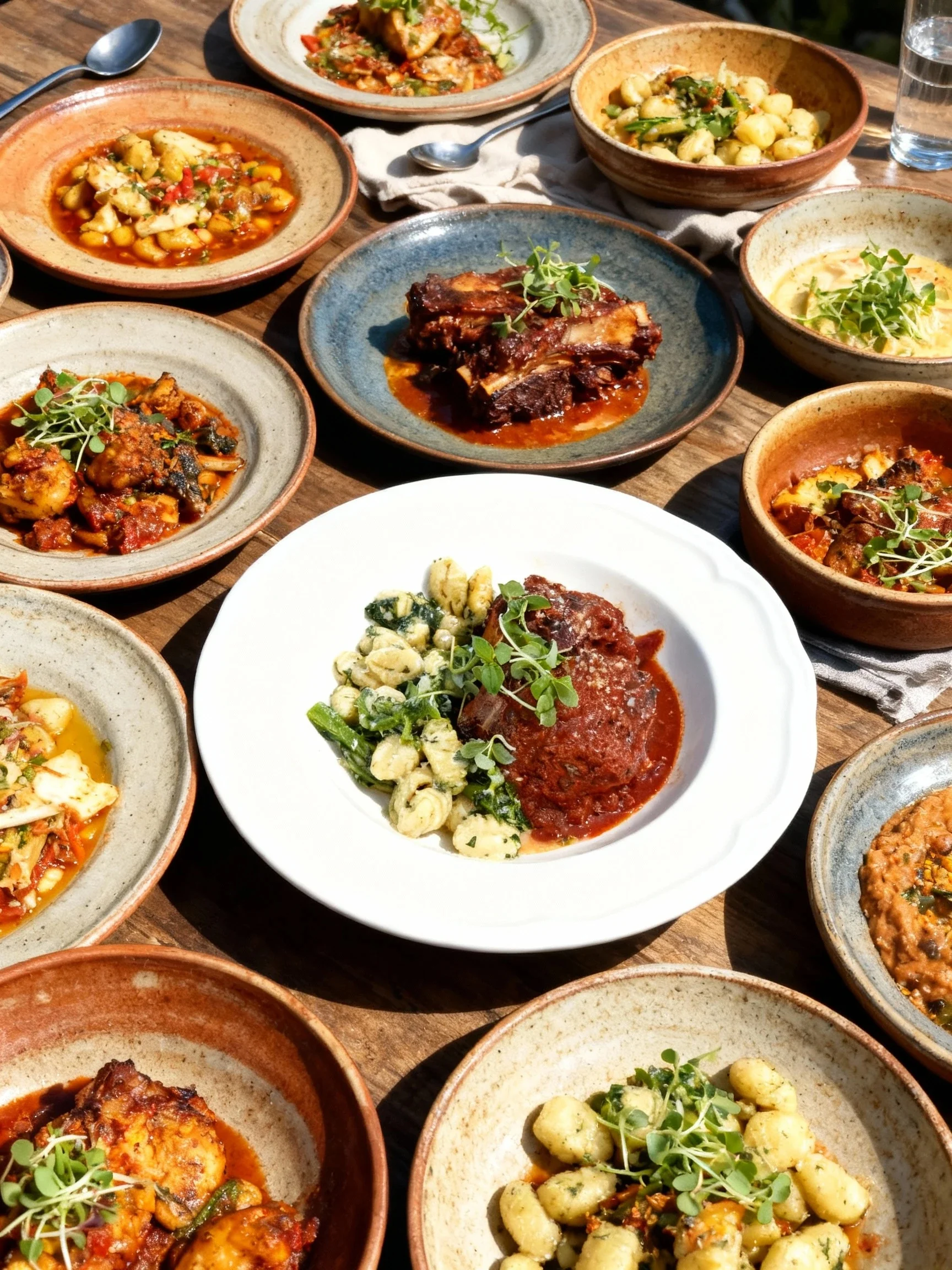 Abundant Feast food photography style by MenuPhotoAI - Multiple dishes spread creating a bountiful dining experience