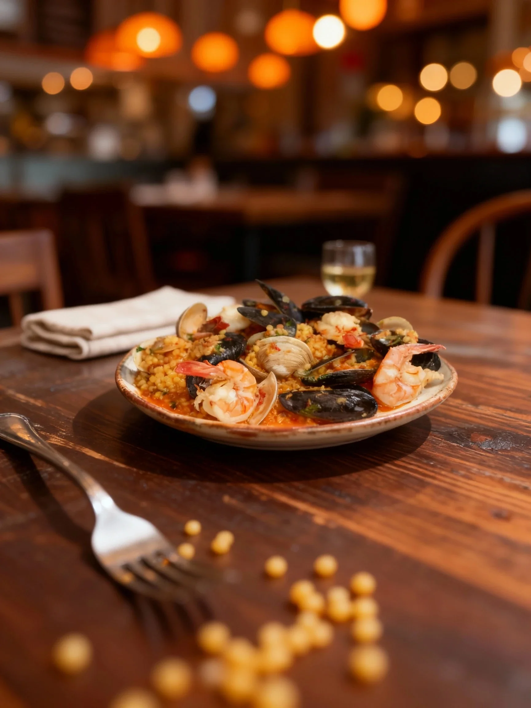 Candid & Warm food photography style by MenuPhotoAI - Dynamic human interaction with warm, cozy restaurant ambiance
